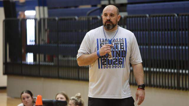 Decatur High School head girls basketball coach Drew Coffman works during a practice at Decatur High School in Decatur, Tx. Tuesday, March 31, 2026