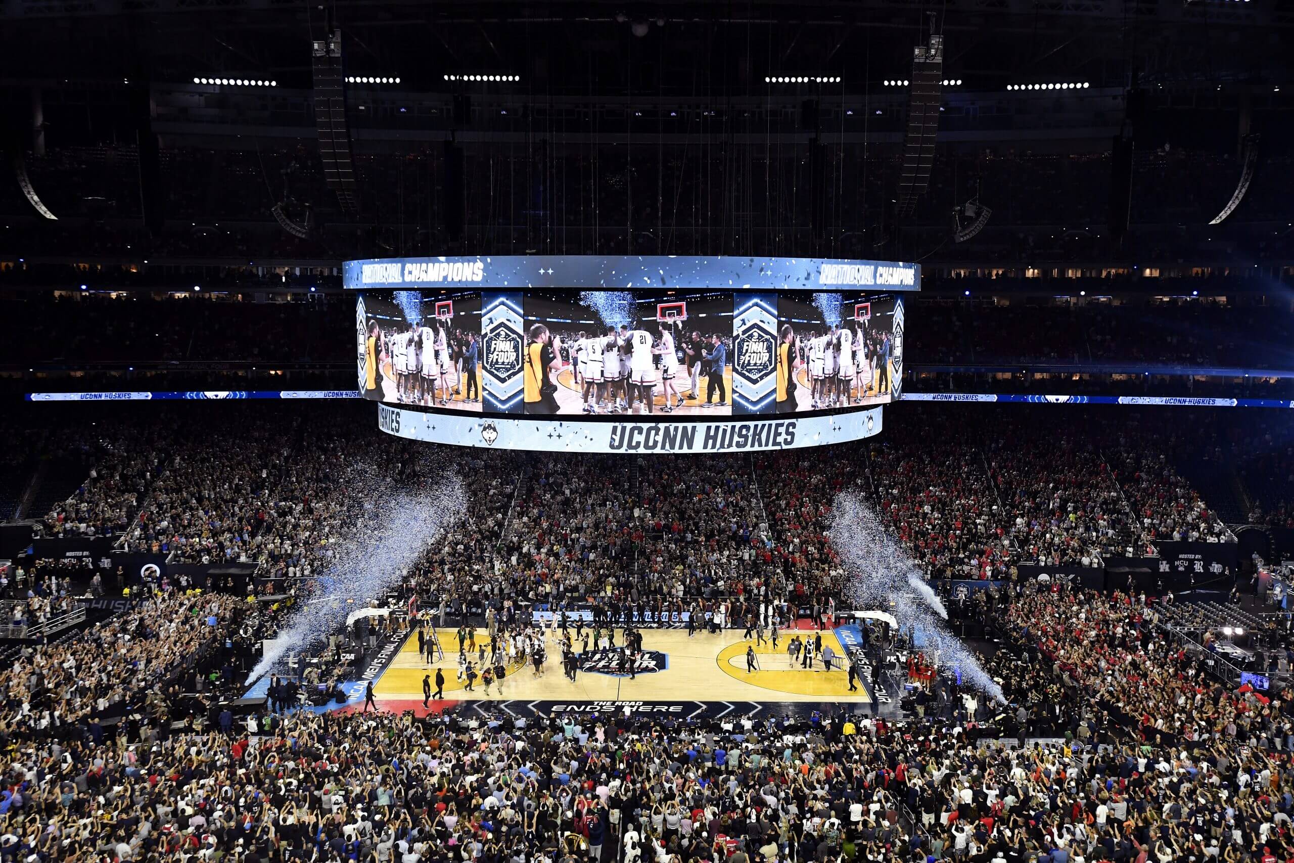 NRG Stadium after the Connecticut Huskies defeated the San Diego State Aztecs 76-59 during the NCAA Men's Basketball Tournament National Championship game