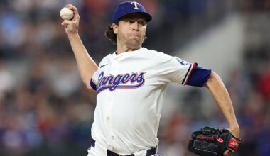ARLINGTON, TEXAS - SEPTEMBER 06: Jacob deGrom #48 of the Texas Rangers pitches during the first inning against the Houston Astros at Globe Life Field on September 06, 2025 in Arlington, Texas. (Photo by Sam Hodde/Getty Images)