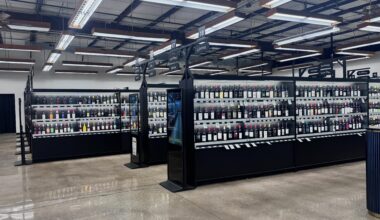Remolded liquor shelves at Goody Goody that look sort of like a vending machine.