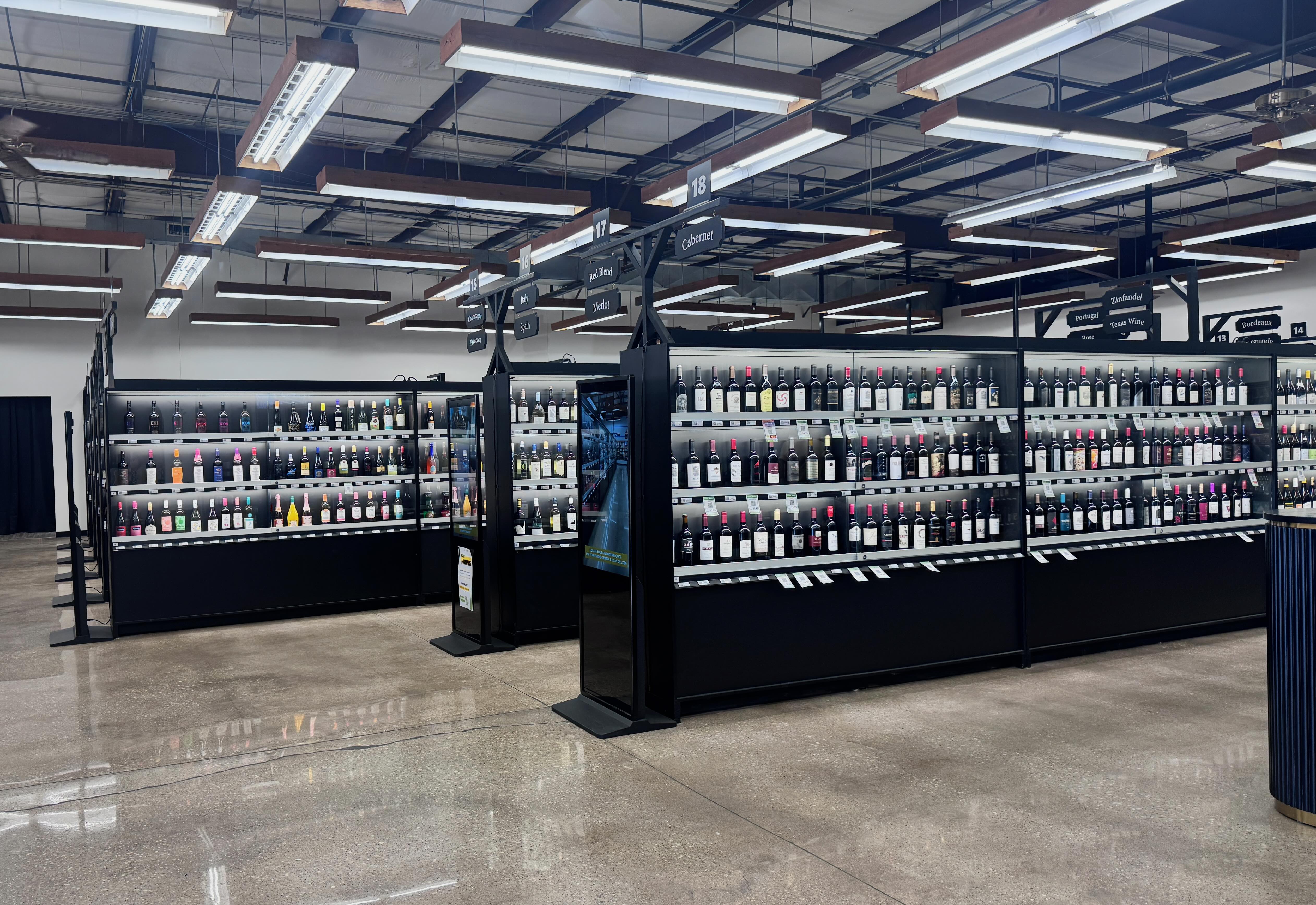 Remolded liquor shelves at Goody Goody that look sort of like a vending machine.