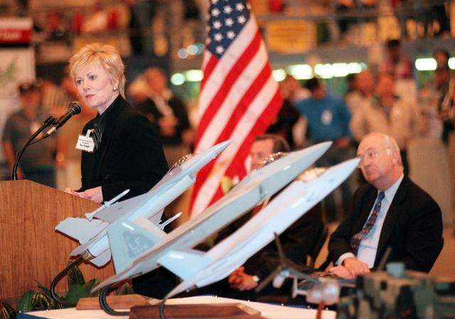Feb. 20, 1999: Congresswoman Kay Granger speaks to defense contractors and Lockheed Martin employees at the Metroplex Defense and Economic Impact Summit held at Lockheed Martin in Fort Worth.