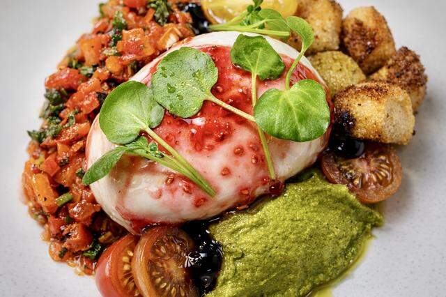 “Refined” burrata at Théodore’s Steak & Seafood in Dalworthington Gardens, Texas.