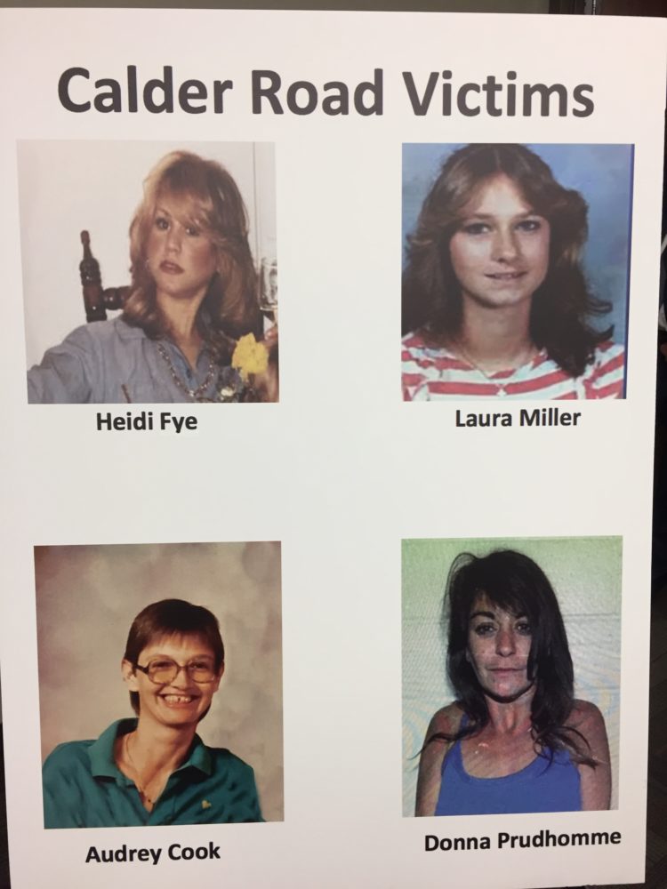 The four women found in the "Texas Killing Fields" near Calder Road in League City. Heidi Fye was found on April 6, 1984. Laura Miller and Audrey Cook were discovered on Feb. 2, 1986, and Donna Prudhomme's remains were found on Sep. 8, 1991.