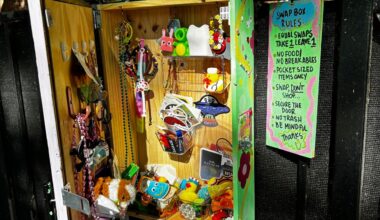 Anna Arocha's trinket trade box is located in The Triangle neighborhood of downtown Austin. (Spectrum News 1/Hannah Maguire)