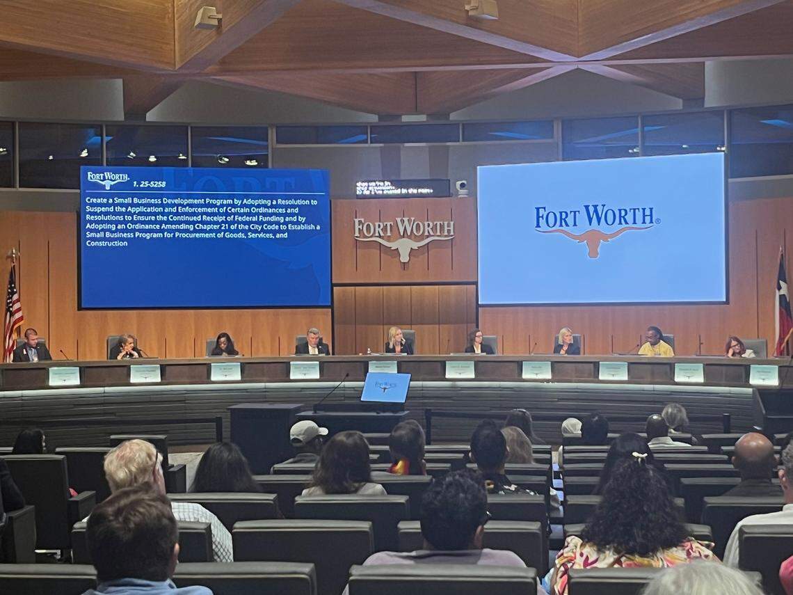 The Fort Worth City Council dais in 2025.