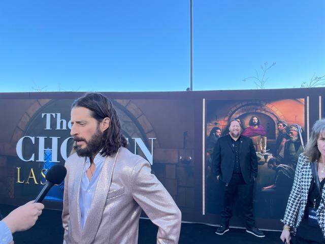 “The Chosen” star Jonathan Roumie, who plays Jesus, at the season 5 world premiere at B&B Theatres Red Oak 12 on Thursday, March 20, 2025.