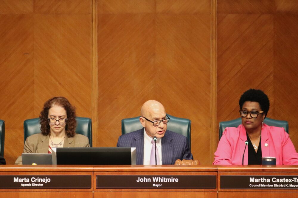 Houston Mayor John Whitmire speaks in favor of a proposed ordinance on Apr. 8.