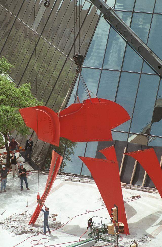 April 11, 1999: Alexander Calder's “The Eagle” is taken apart and moved to an unknown location. The abstract sculpture has been outside the Bank One Tower in Fort Worth since 1971.