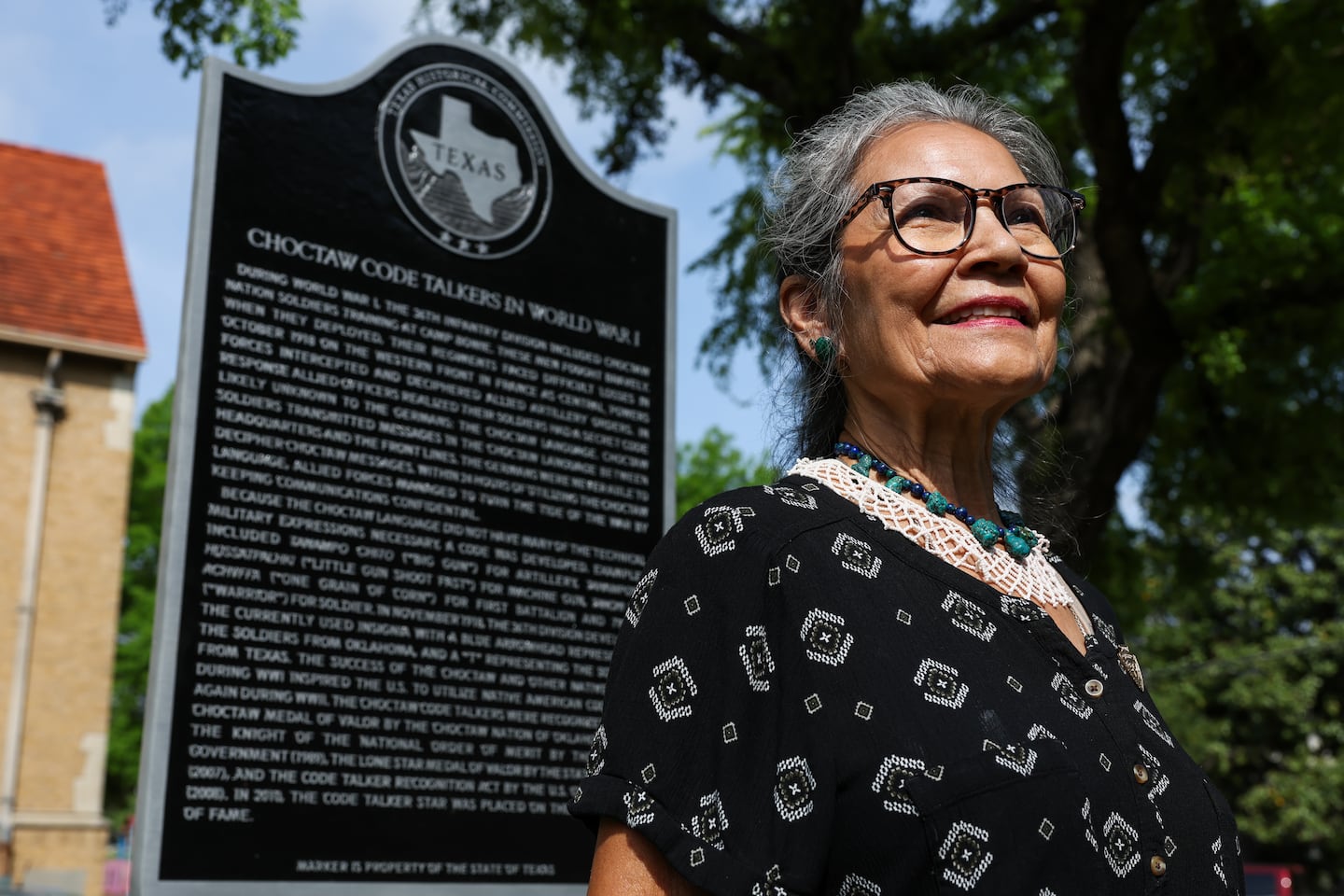 Nuchi Nashoba is the president of the Choctaw Code Talkers Association and great-granddaughter of Choctaw Code Talker Ben Carterby. Nashoba said it was a full-circle moment to see the code talkers honored for their time at Camp Bowie in Fort Worth.