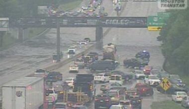 High water shuts down East Freeway in both directions at McCarty Street in Houston