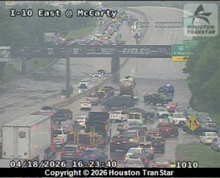 High water shuts down East Freeway in both directions at McCarty Street in Houston