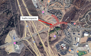Map showing traffic impacts along North Gate Boulevard and Struthers Road from April 2026