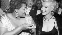 Photographer Once Known, Ella Fitzgerald and Marilyn Monroe, n.d.; modern print on aluminum, 27 x 34 7/16 inches; Courtesy of the Sepia Photographic Archive at the African American Museum of Dallas.