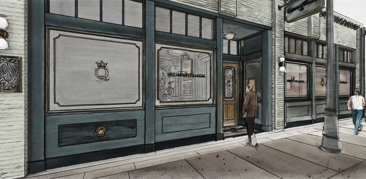 A rendering of the front of Queen's Head Pub