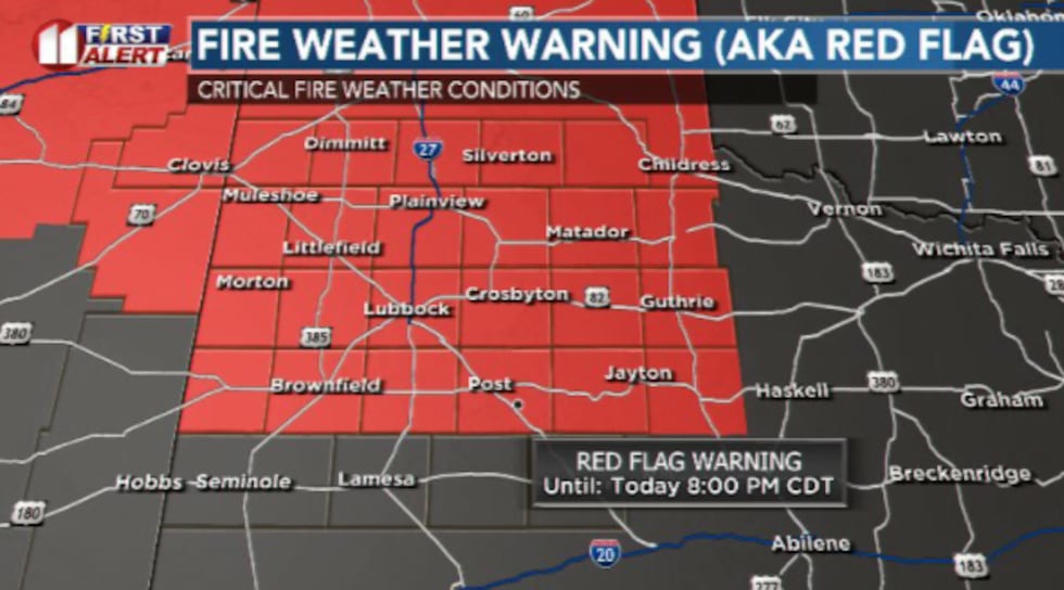 A fire weather warning has been issued from noon until 8:00pm for the area Monday afternoon.