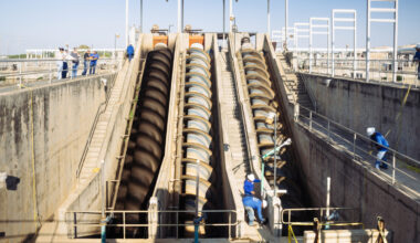 The Archimedes screw pump is used for moving water and sludge, from a lower to a higher elevation. Wastewater treatment process at SAWS’ Steven M. Clouse Water Recycling Center in San Antonio, Texas, Friday, Aug. 23, 2024.
