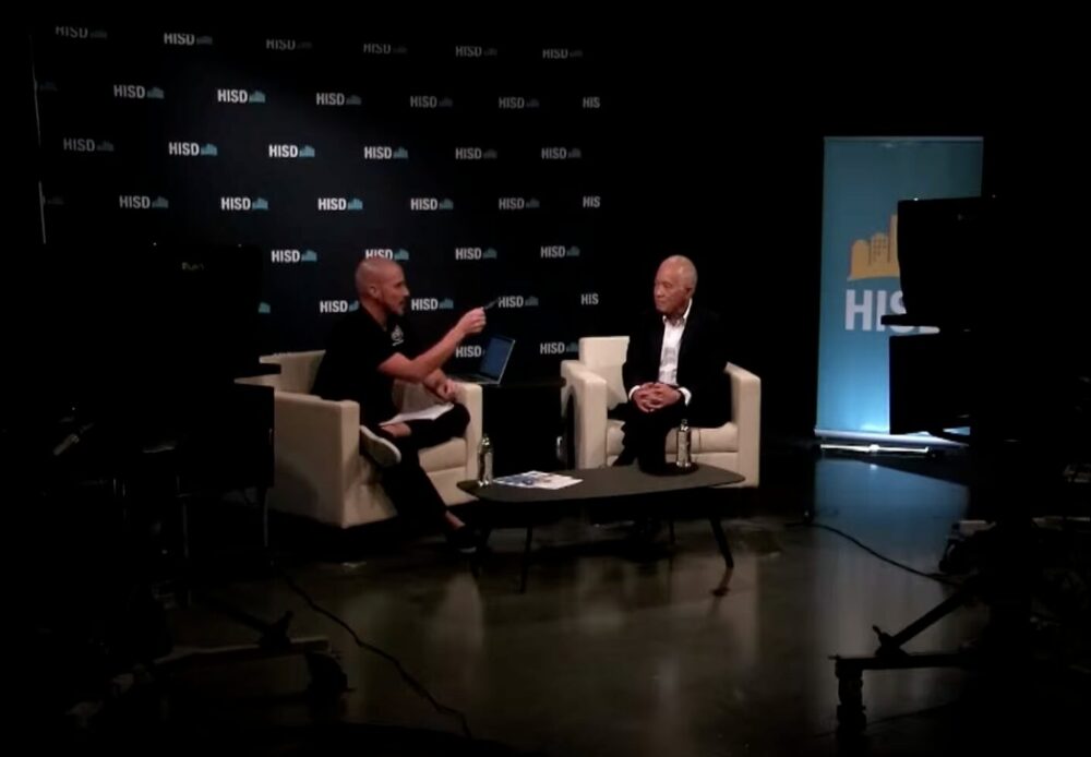 Screenshot Mike Miles discussing Future 2 Schools at a Virtual Question and Answer Presser