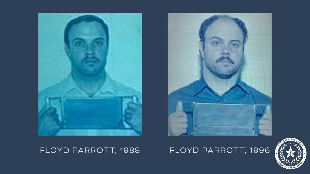 Police booking photos of Floyd Parrott in 1988 and 1996.