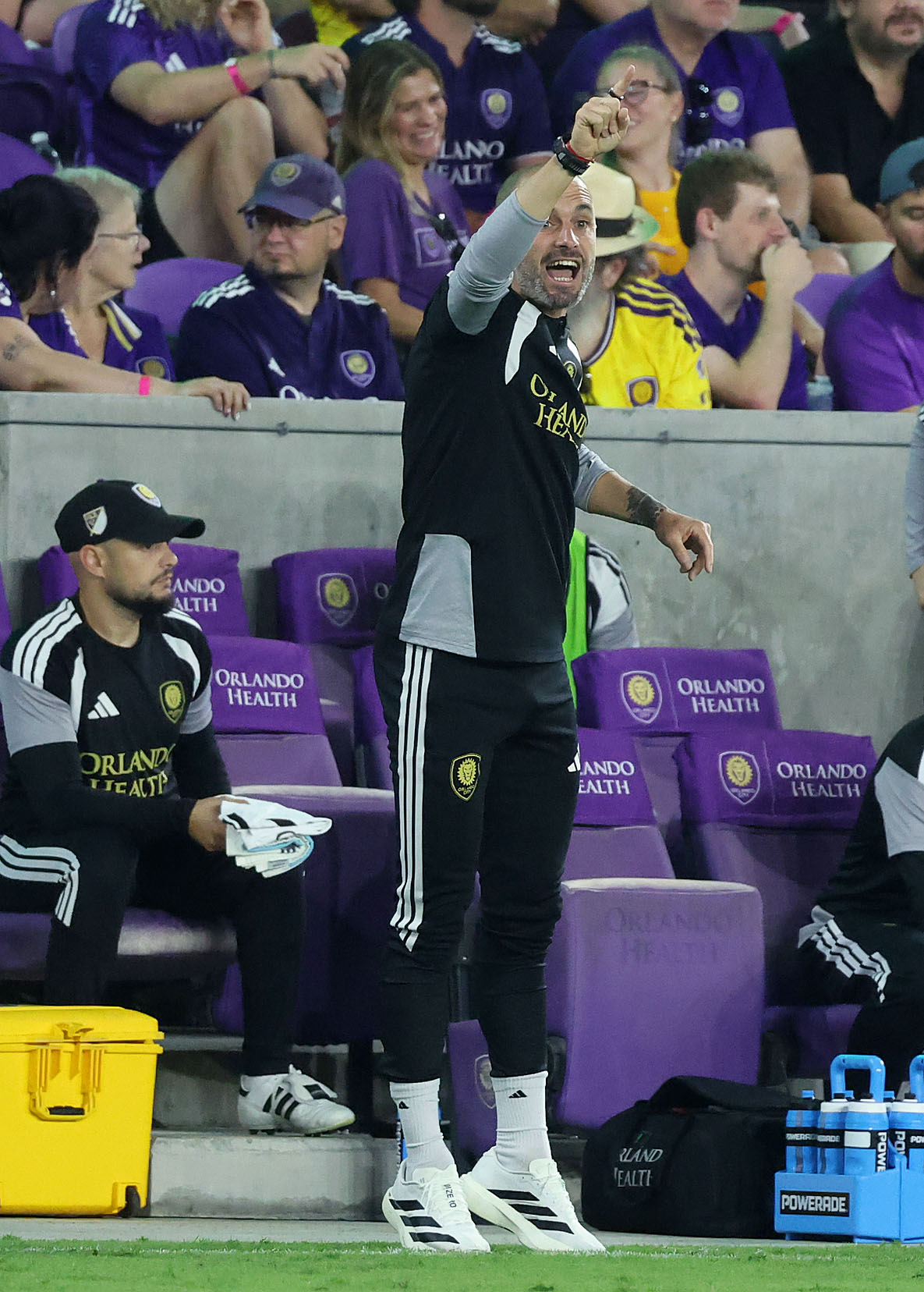Orlando coach Martin Perelman yells during the Houston Dynamo FC...