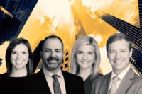 CBRE’s Claire Douthit and Jon Lee; Brad Beasley and Diana Bridger of Partners Real Estate; JPMorgan Chase Tower at 600 Travis Street