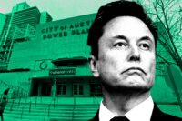 Elon Musk with the Seaholm Power Plant at 800 W Cesar Chavez St in Austin