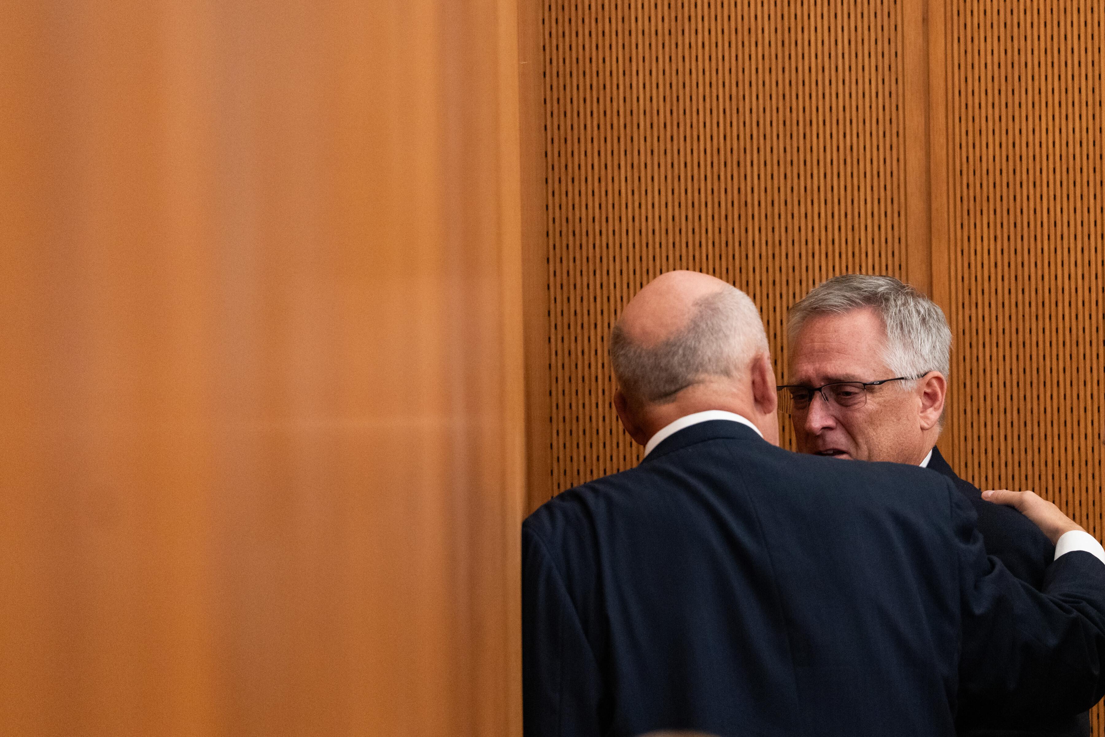 Camp Mystic night watchman Glenn Juenke breaks down after testifying...