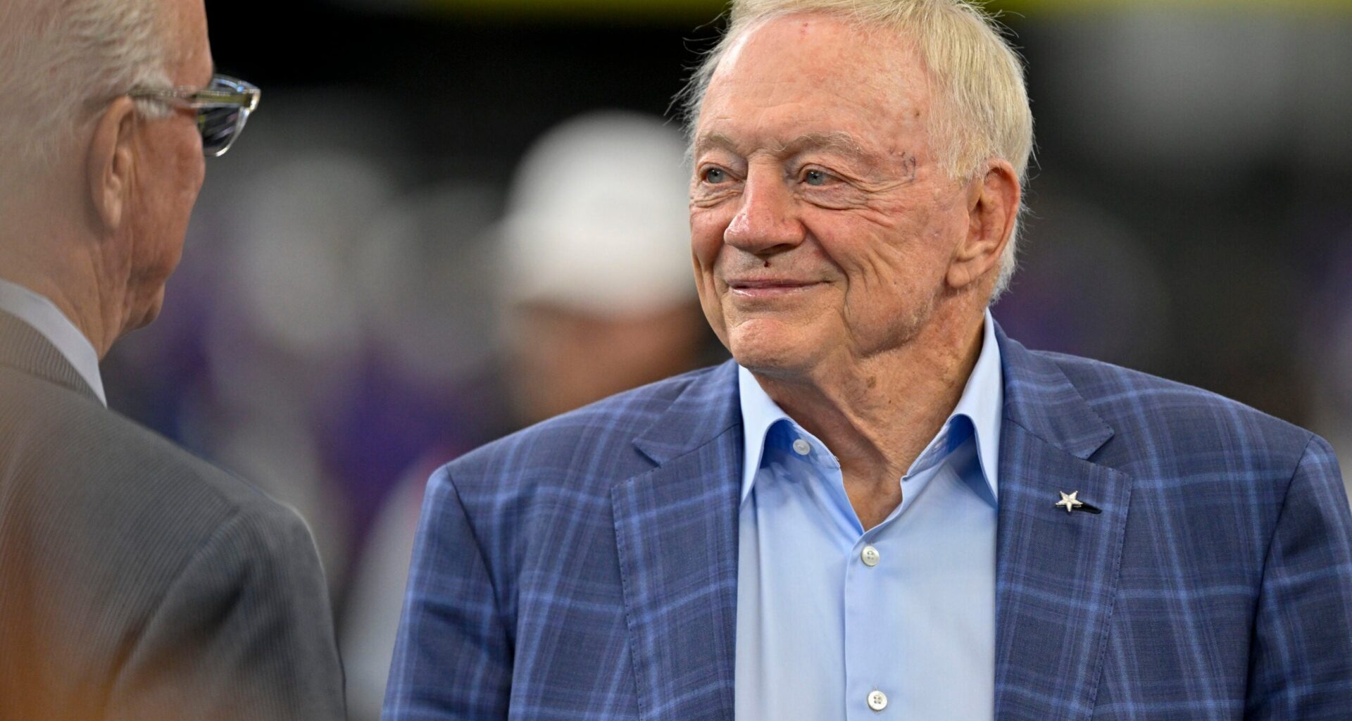 Dallas Cowboys owner Jerry Jones (left) looks on before the game against the Baltimore Ravens at AT&T Stadium.