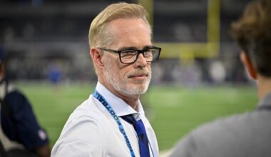 Nov 3, 2025; Arlington, Texas, USA; Monday Night Football commentator Joe Buck before the game between the Dallas Cowboys and the Arizona Cardinals at AT&T Stadium. Mandatory Credit: Jerome Miron-Imagn Images