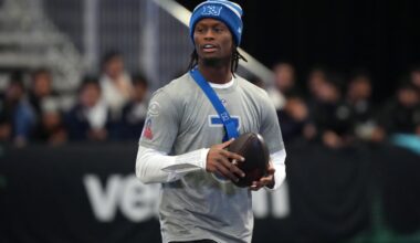 Feb 2, 2026; San Francisco, CA, USA; Dallas Cowboys receiver George Pickens during NFC practice at the NFL Flag Fieldhouse at Moscone Center South Building.