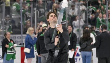 Dallas Stars forward Justin Hryckowian fan appreciation vs New York Rangers