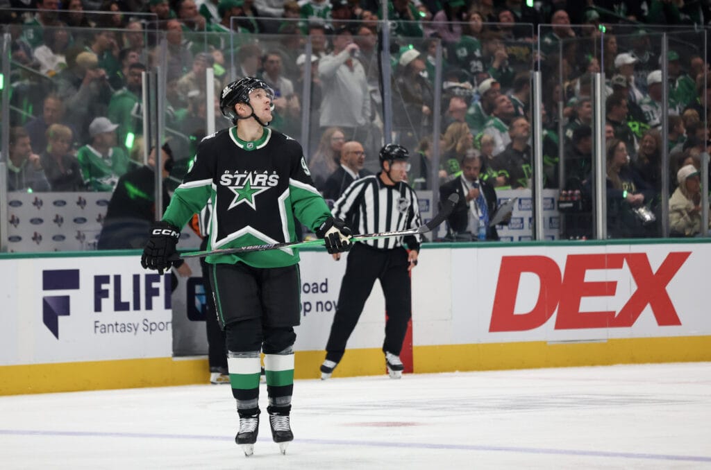 Dallas Stars forward Mikko Rantanen vs Minnesota Wild Game 1