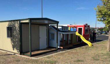 Playhouses on display at Market Street for CASA fundraiser