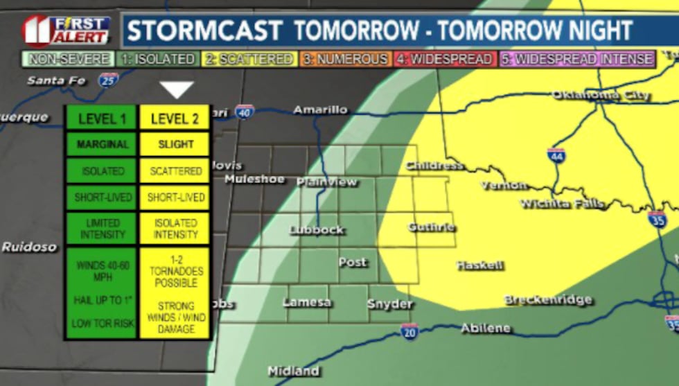 The eastern counties of the South Plains is under a Slight Risk, with Lubbock under a Marginal...