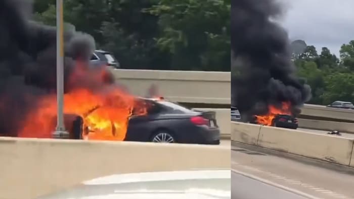 Passing drivers capture videos of car engulfed in flames on Interstate 610