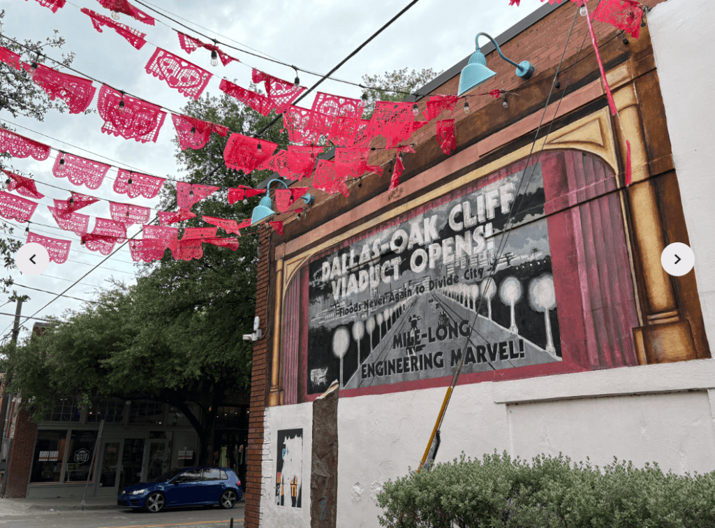 Mural in Oak Cliff depicting the Houston Street Viaduct.