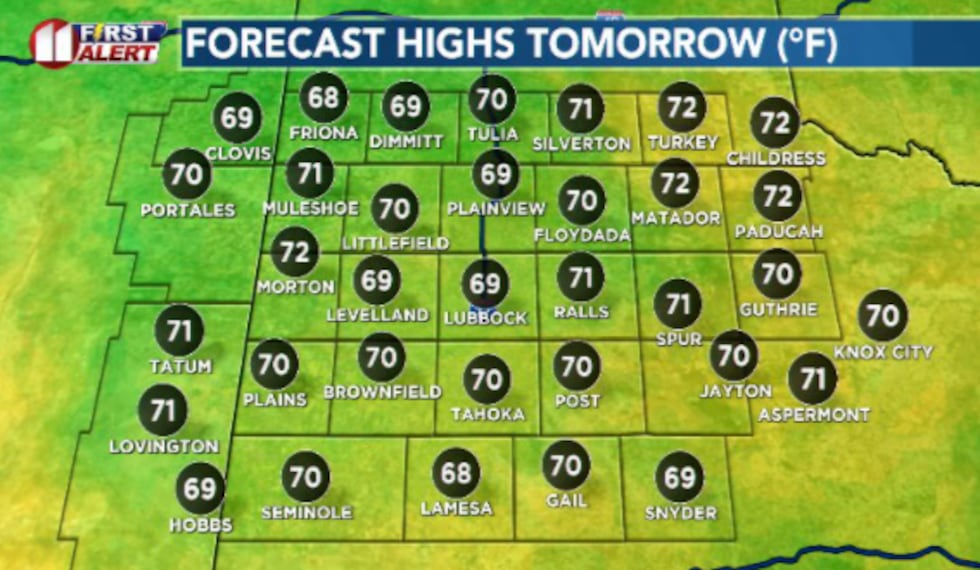 A balmy and pleasant Easter Sunday is ahead as most of us top out around the 70 degree mark.