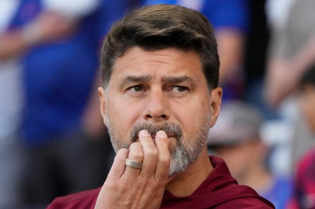 United States head coach Mauricio Pochettino looks onto the field during the first half of an international friendly against Switzerland on June 10, 2025, in Nashville, Tenn. (AP Photo/George Walker IV)