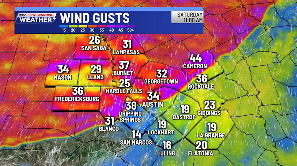 Projected wind gusts late this morning