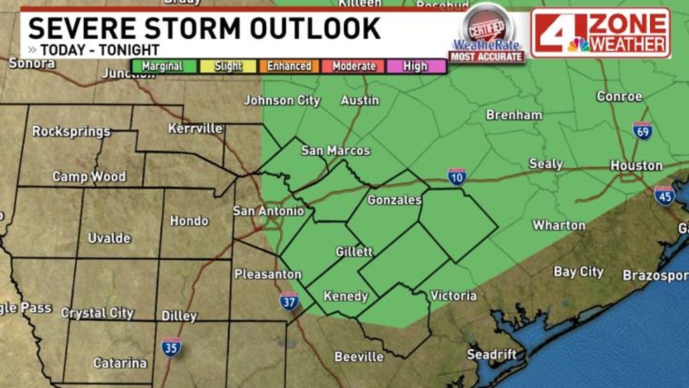 Severe storm outlook today favors eastern half of the area.{ } Level 1 of 5 risk