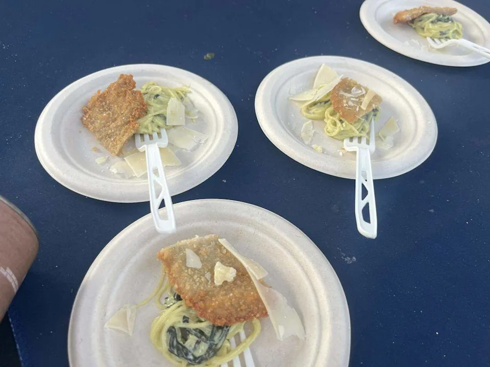 Bonnell’s quail schnitzel with a creamed spinach pasta at Fort Worth Food and Wine Festival’s Main Event.