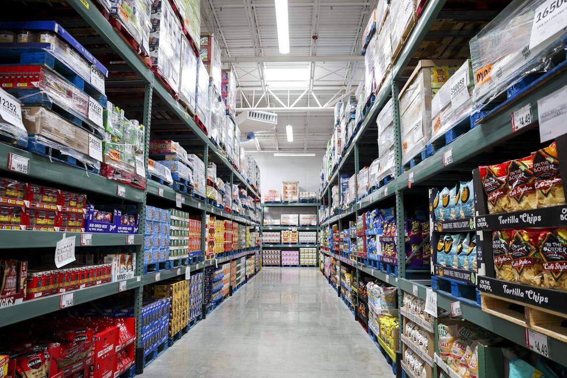 The aisles of BJ's Wholesale Club are stocked on Friday, April 24, 2026, in Fort Worth. The membership club touts its low grocery store prices, claiming customers save up to 25% off.