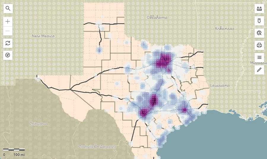Blooms Across Texas layer on TxDOT’s Statewide Planning Map (TxDOT map)