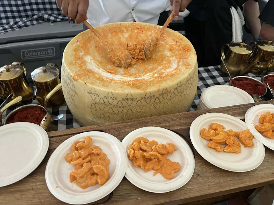 The Sicilian Butcher served vodka rigatoni out of a Parmesan wheel at Fort Worth Food and Wine Festival’s Main Event.