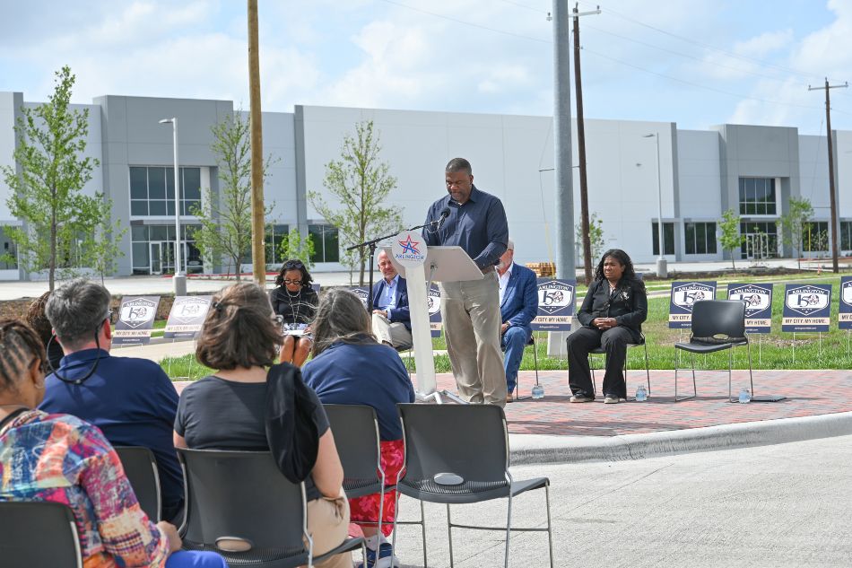 Public Works Director Keith Brooks speaks at the Dr. Martin Luther King Jr. Drive extension ribbon-cutting ceremony on April 13, 2026.