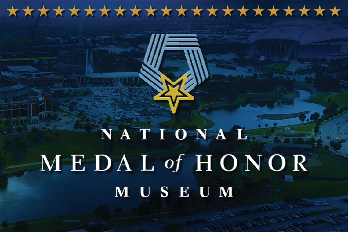 National Medal of Honor Museum logo on blue background with image of location