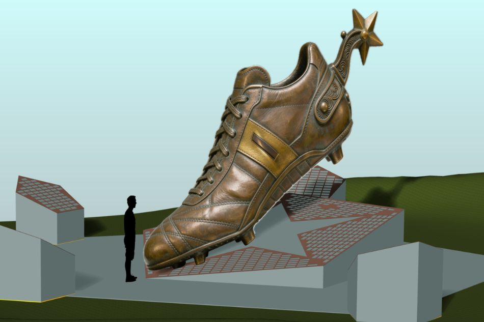Artist rendering of the Texas Golden Boot sculpture that will be installed in Arlington's Entertainment District in 2026.