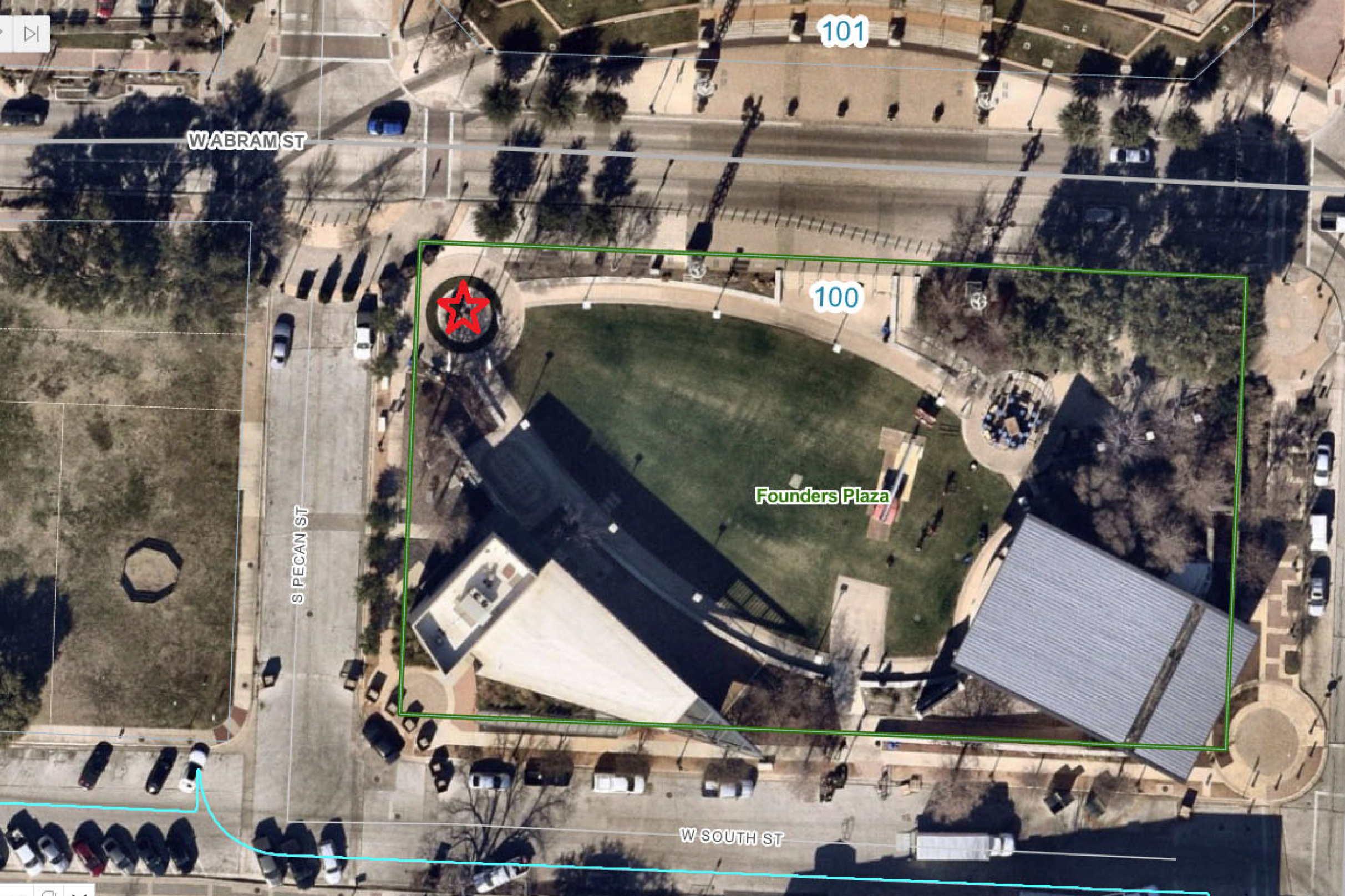 Map of location of Touched by Time at Abram and Pecan Streets