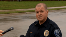 Aubrey Chief of Police Richard Brooks gives an update during a standoff on April 21, 2026.