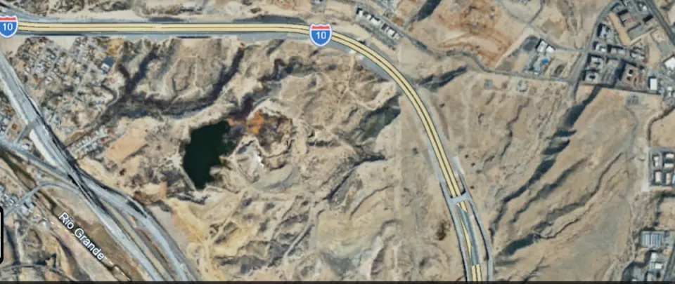 Cement Lake, between Interstate 10 and Paisano Drive in the Upper Valley, was purchased by El Paso Water from the Texas Department of Transportation in December 2025. Photo courtesy of Google Earth